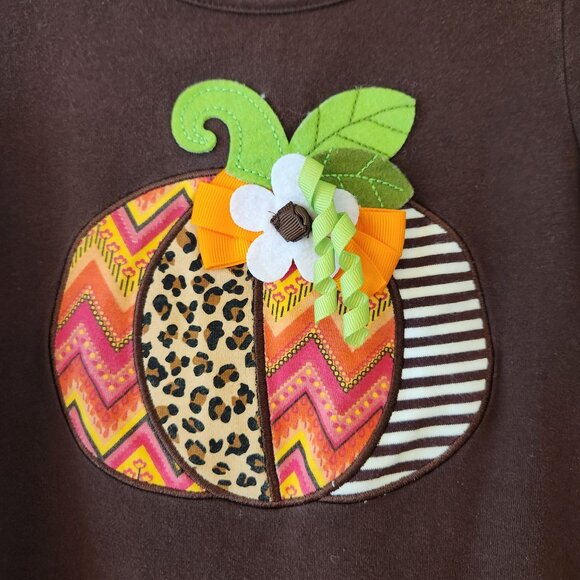 Emily Rose Girls Size 6 Thanksgiving Shirt Brown Long-Sleeve Pumpkin Ruffle Tuni - Picture 2 of 8